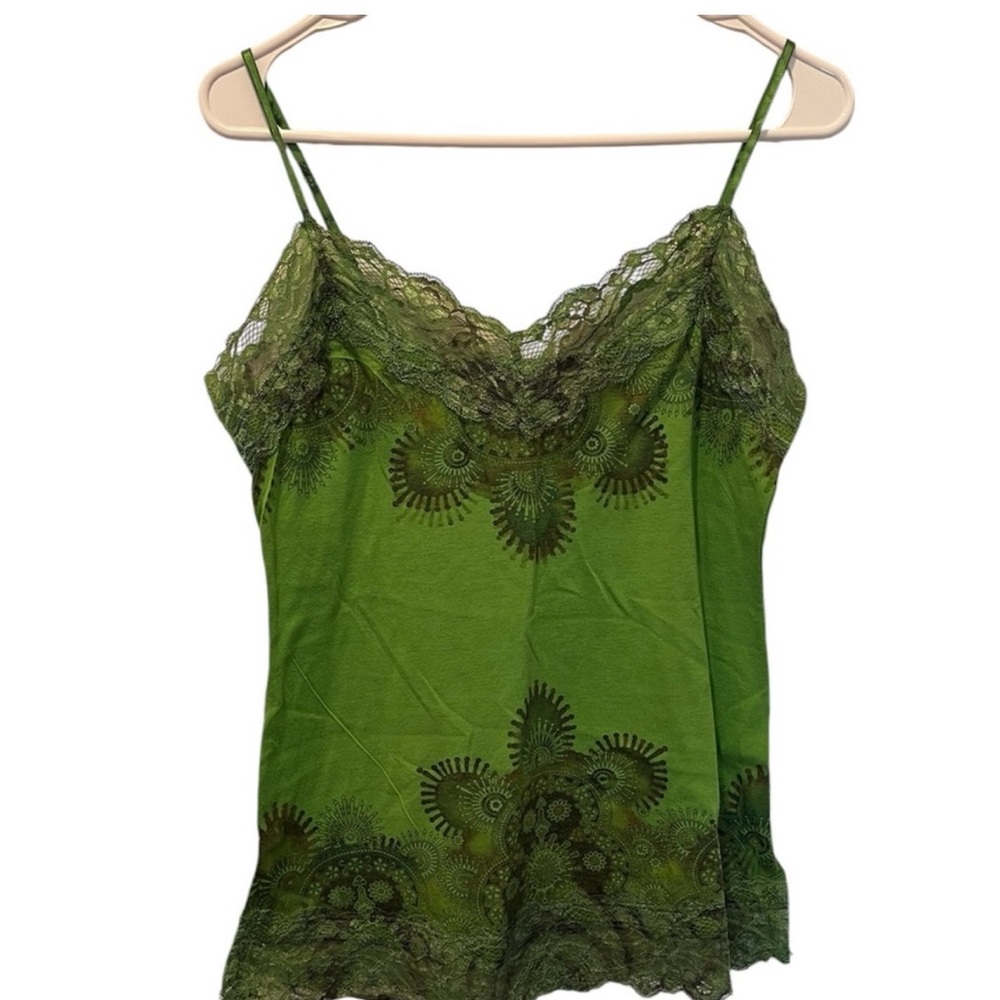 Vintage Green Abstract Lace Cami Bold Y2K Tropical Boho Fairy Hippie Nature